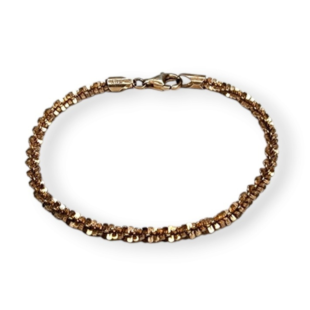 Milor 925 Sterling Silver Rose Gold Vermeil Twisted Rope Chain Bracelet 8 Inches